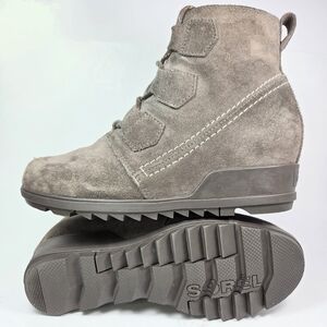 SOREL Evie Slate Suede Waterproof Lace‑Up Hidden Wedge Ankle Boot W 8